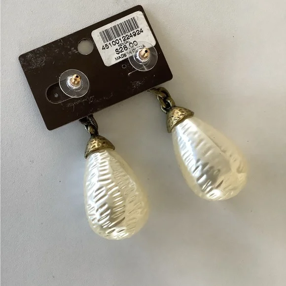 Chico's Elegant Gold and Cream Teardrop Earrings - Picture 4 of 4